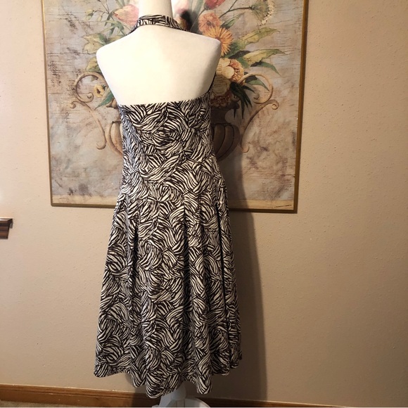 Sz 8P Madison Leigh “Ralph Lauren Look” Ivory & Brown Halter Dress - Picture 4 of 16
